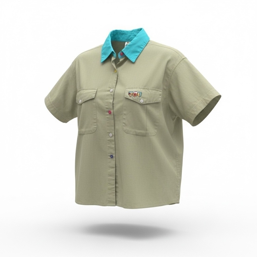 VTG 90s Embroidered Shirt Art Teacher Kidcore‎ Indie Eclectic Button Up Sz S